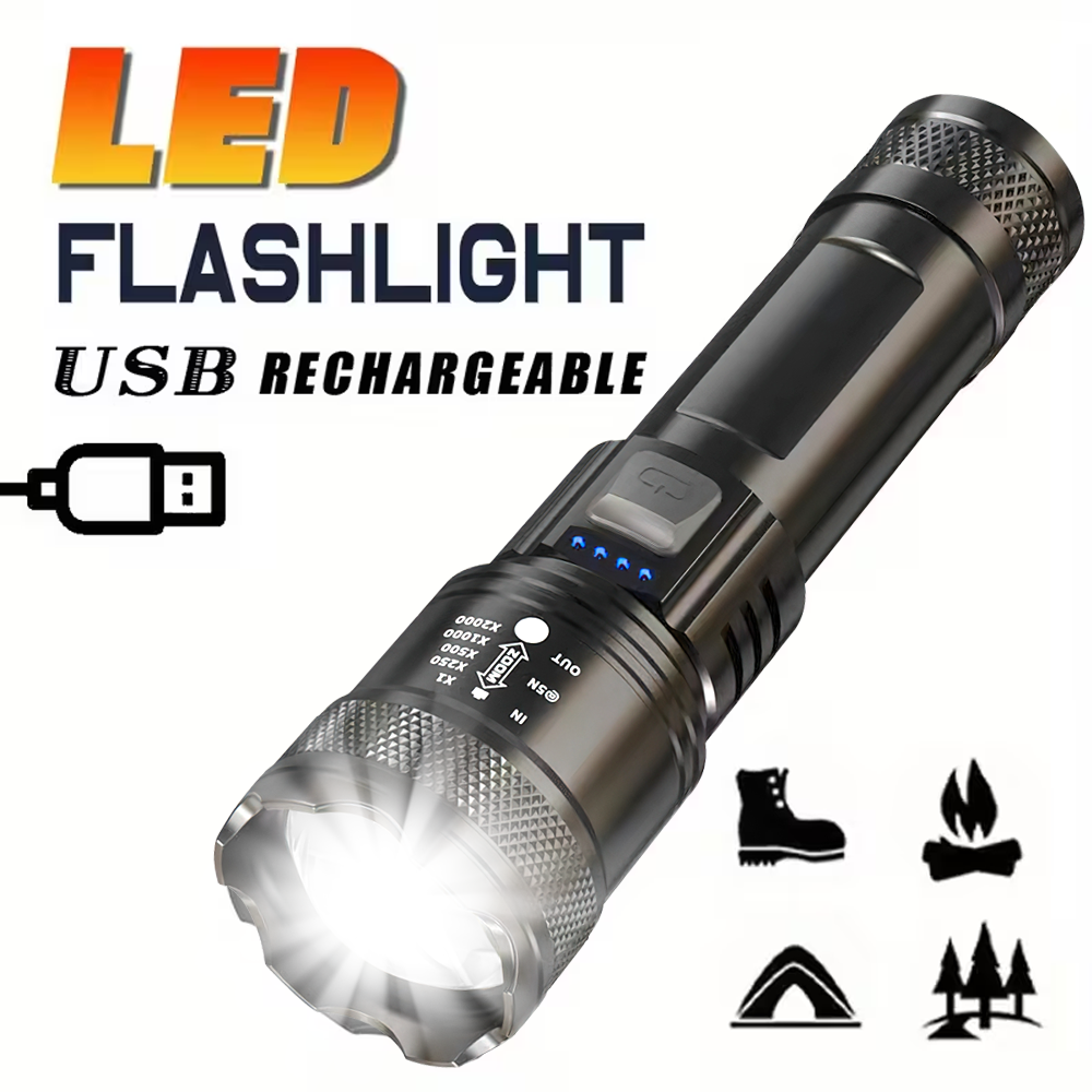 Outdoor Lighting Bulbs - Super Bright LED Flashlight USB Rechargeable