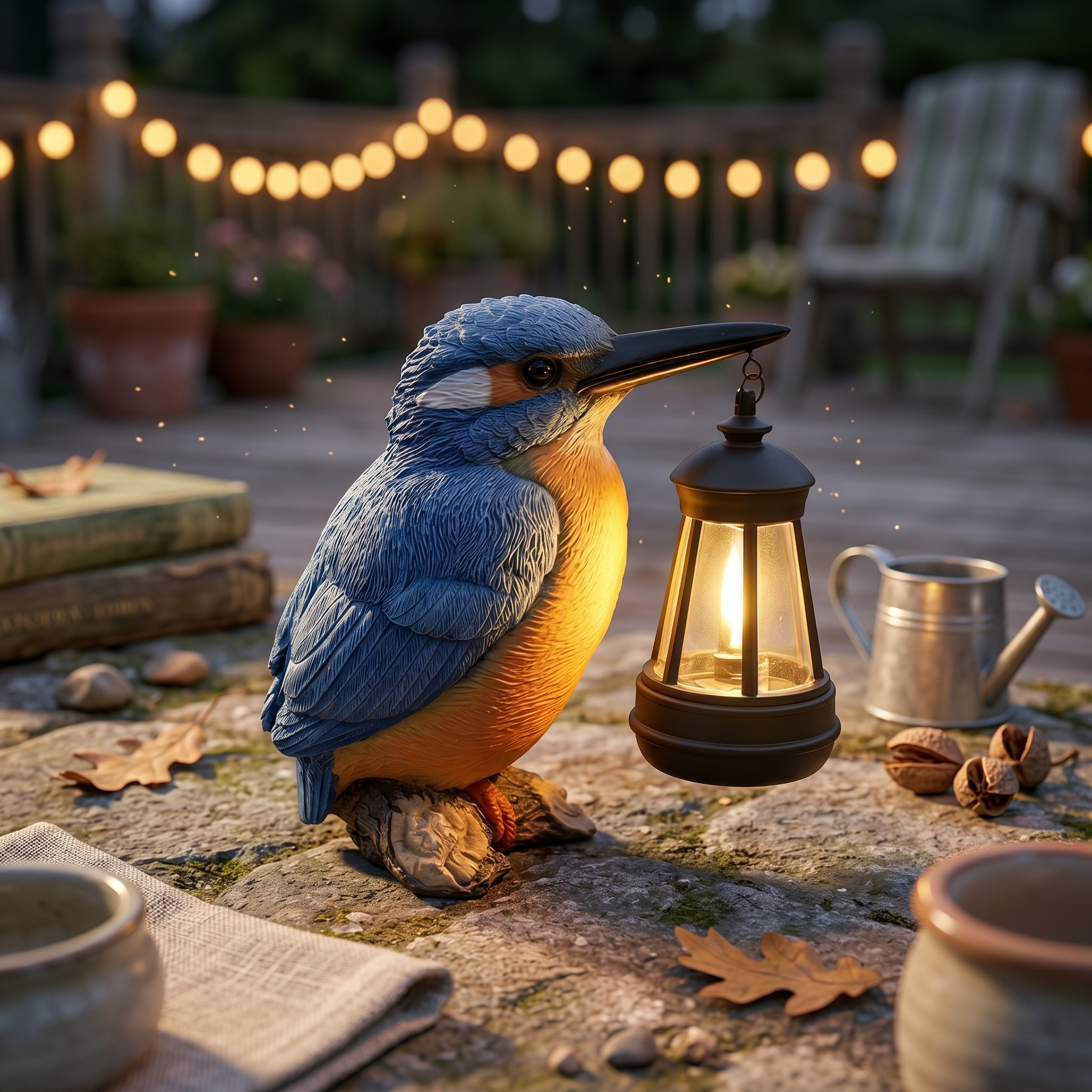 Outdoor Lighting Yard - Solar Kingfisher Statue Resin Hanging Lantern