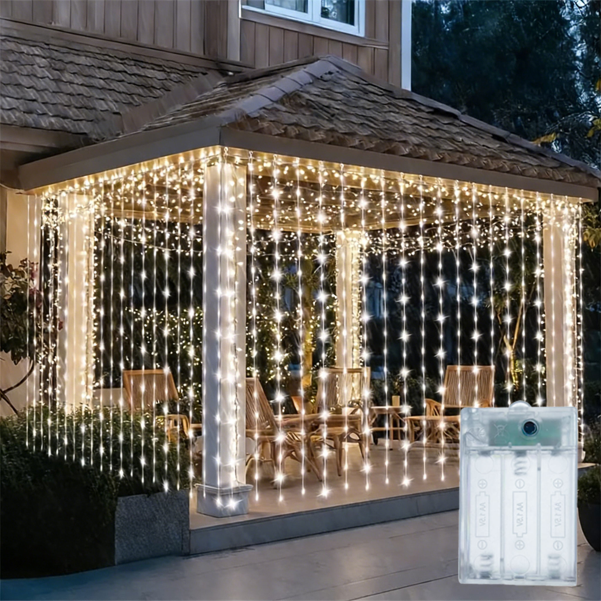 Outdoor Lighting On House - Festoon LED Curtain Light String Battery
