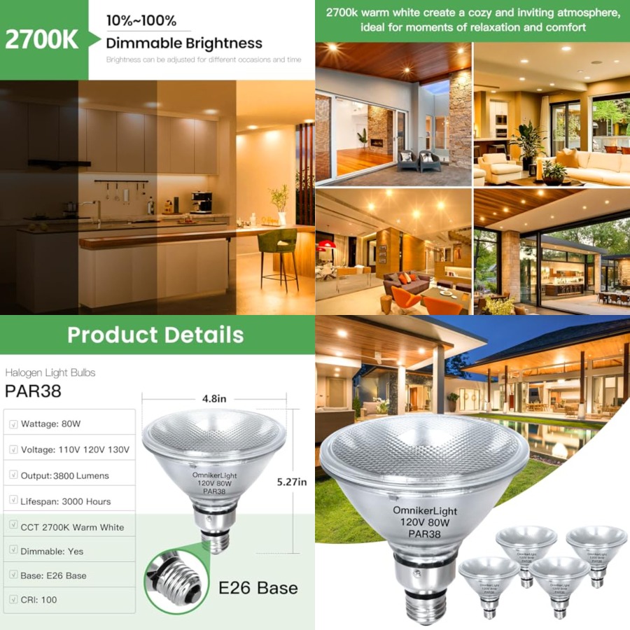 Outdoor Lighting Bulbs - PAR38 Flood Light Bulbs, 80W 120V