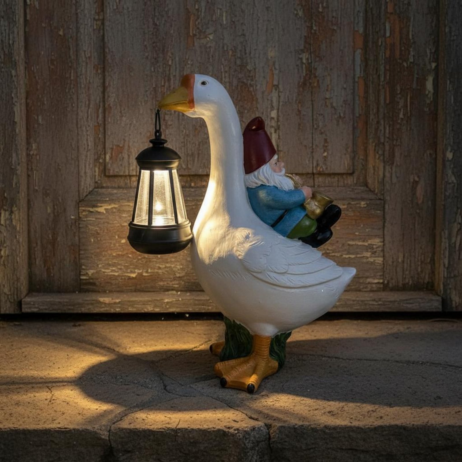 Outdoor Lighting Yard - Gnome Riding Goose Statue Weather Resistant