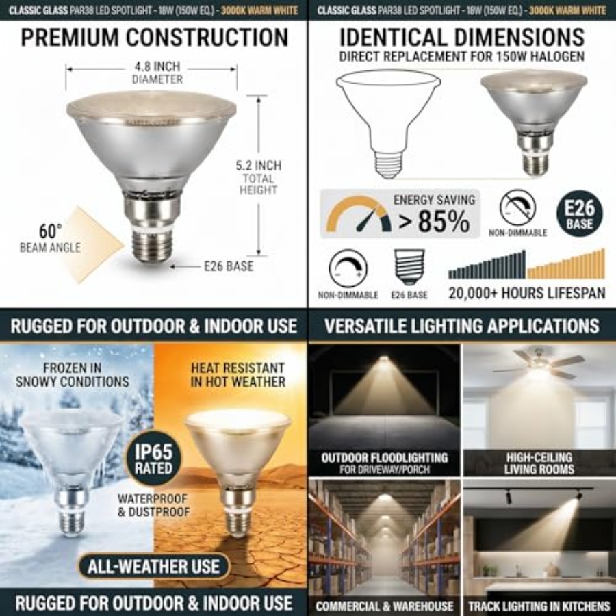 Glass Reflector PAR38 LED Bulb - Outdoor Lighting Bulbs recensione e prezzo