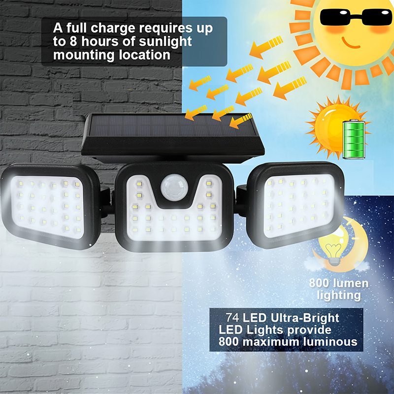 74LED Solar Light 3 Head Motio - Outdoor Lighting Front Yard recensione e prezzo