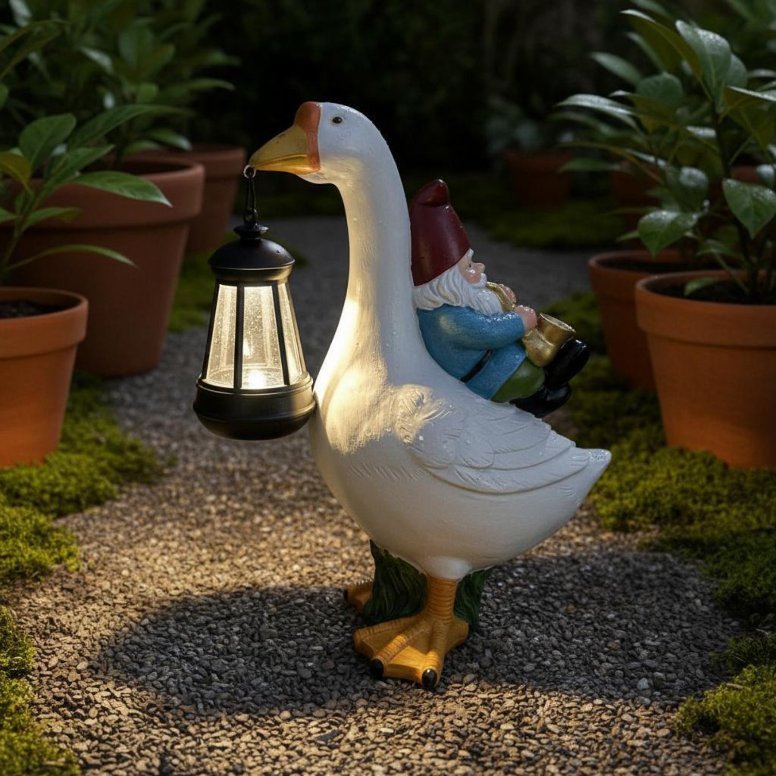 Gnome Riding Goose Statue Weat - Outdoor Lighting Yard recensione e prezzo