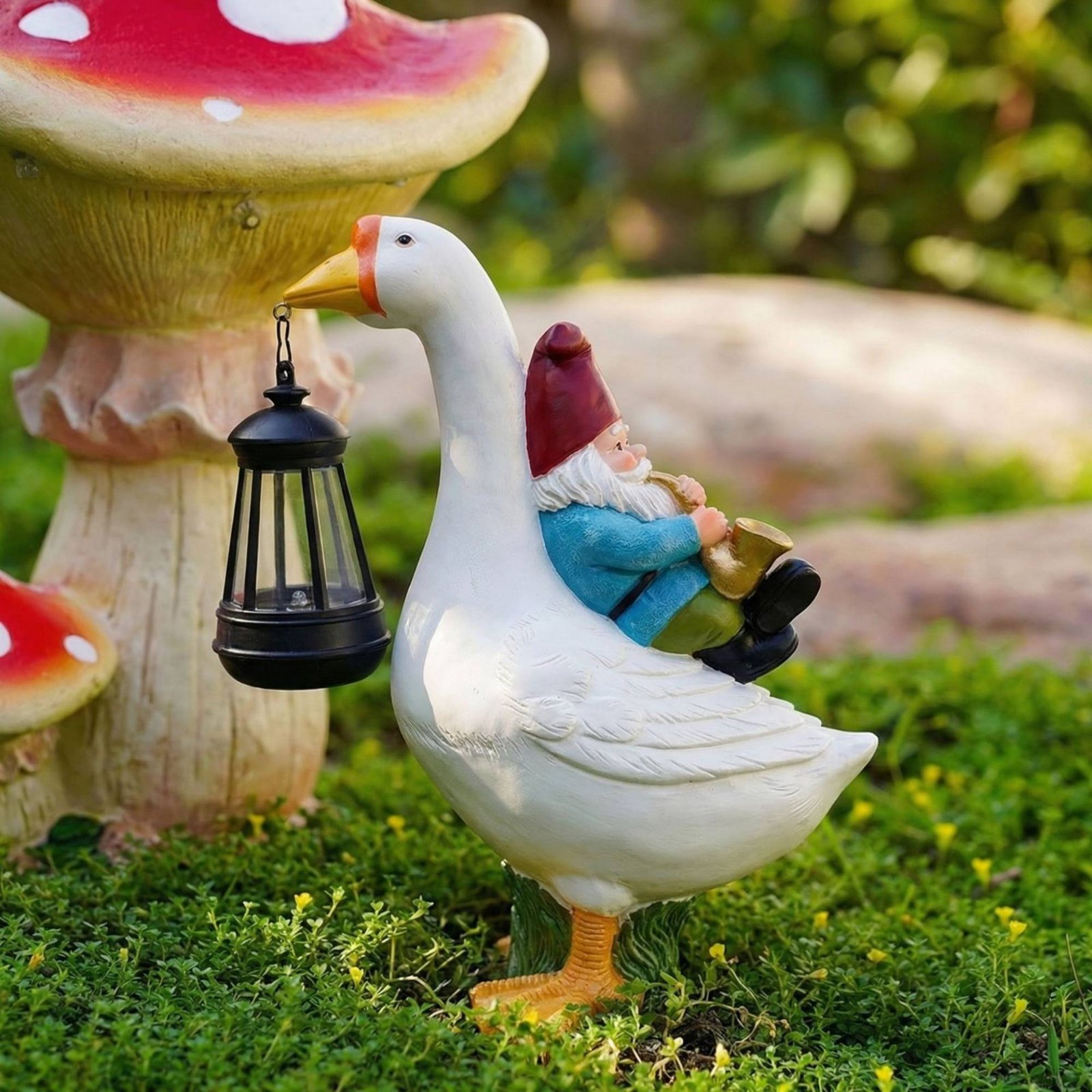 Gnome Riding Goose Statue Weat - Outdoor Lighting Yard recensione e prezzo