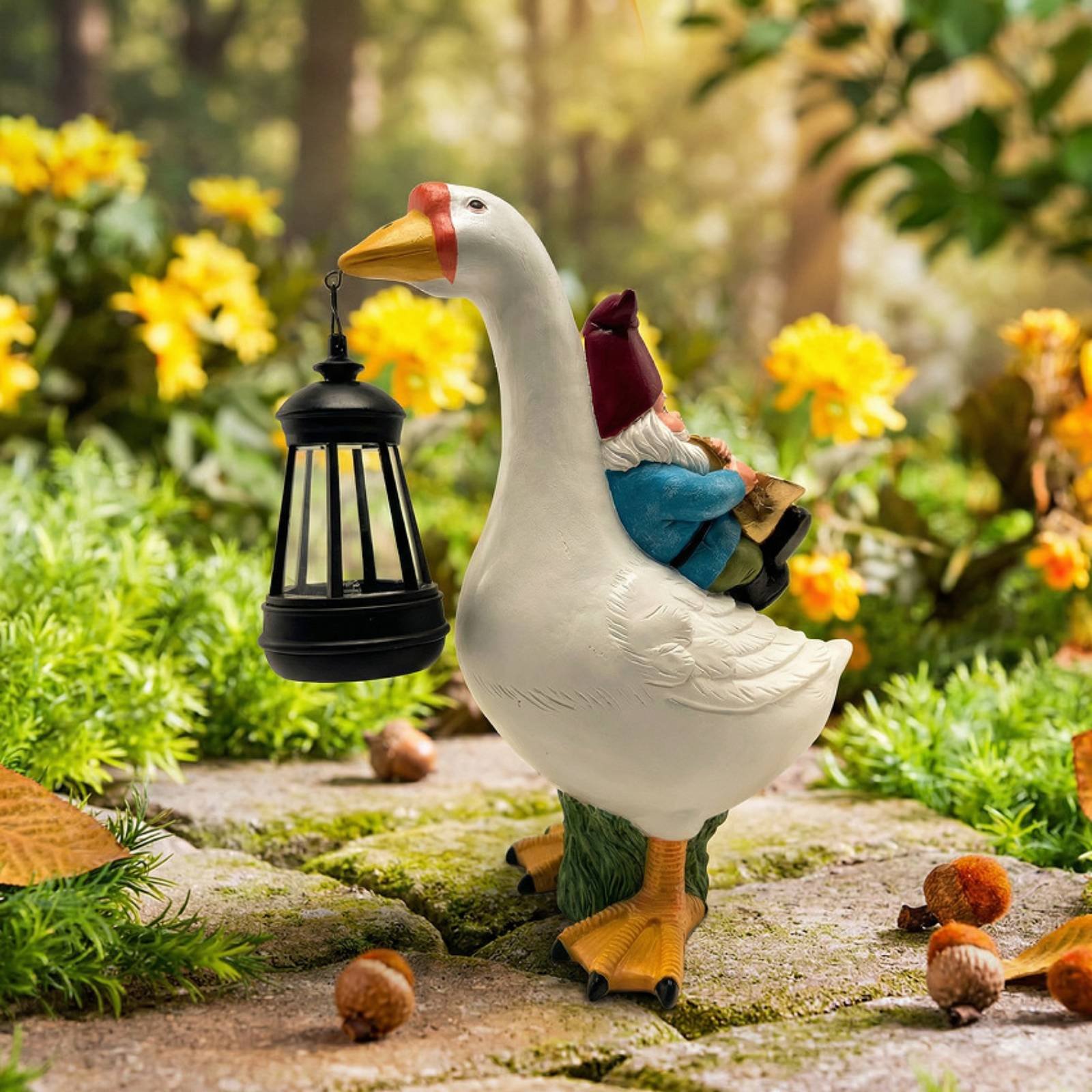 Gnome Riding Goose Statue Weat - Outdoor Lighting Yard recensione e prezzo